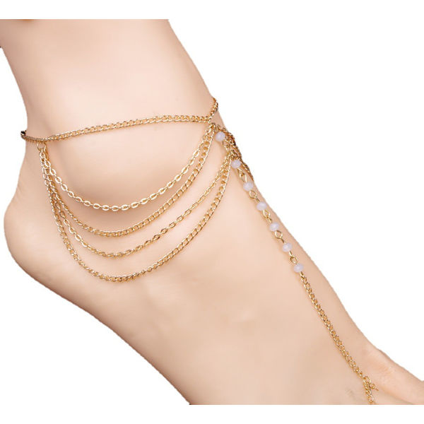 Guld Krystaller og Chevron Anklet Sæt