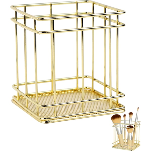 Makeup Børsteholder, Makeup Organizer til Børster og Penne, Perfekt Dekoration til Dit Skønhedsområde, Makeup Børsteholder (Guld)