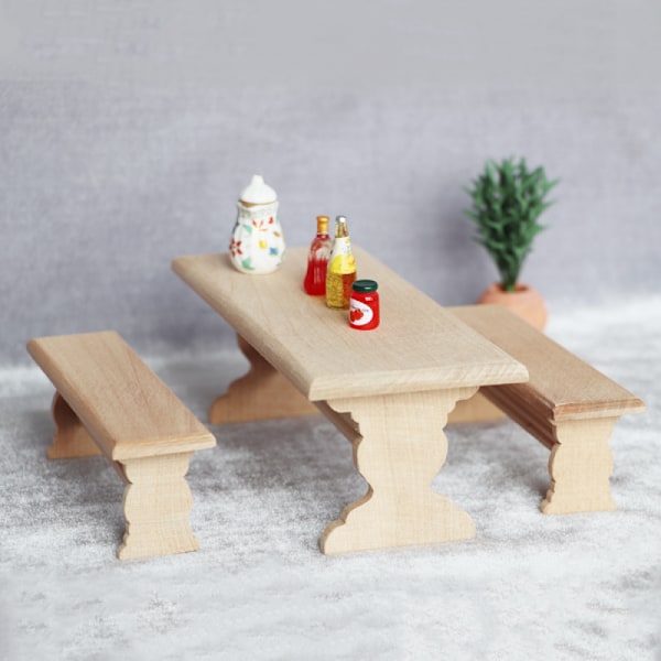 1:12 Skalig Trädockhus Matbord och Stol Miniatyr Möbelmodell Leksak