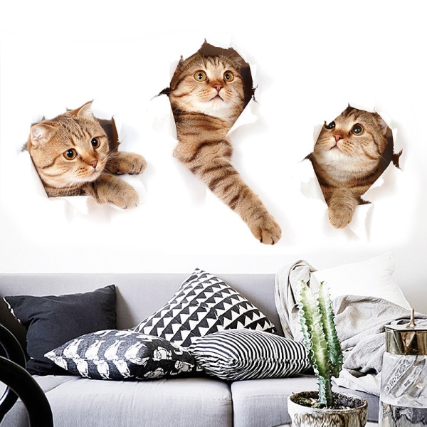 3 kpl 3D-seinätarrat Cats itseliimautuvat, lasten seinätarrat/irrotettava vinyyli Art M