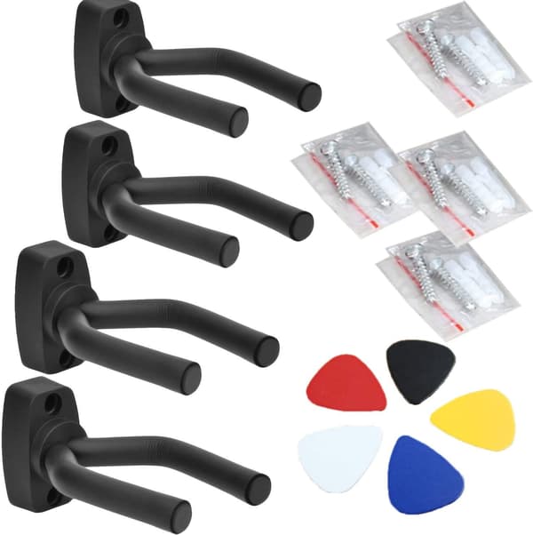 4-pack gitarrväggfäste, gitarrhängare väggkrok hållare stativ display med skruvar - enkel att installera - passar alla storlekar gitarrer, bas, mandolin