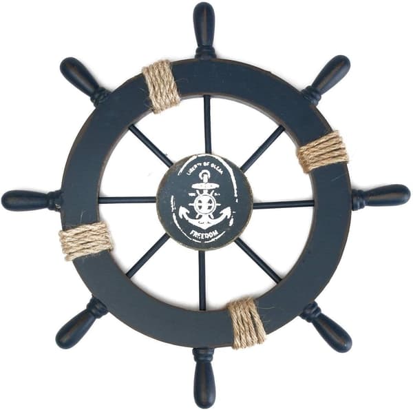 Roder med träankare väggdekor maritim mörkblå