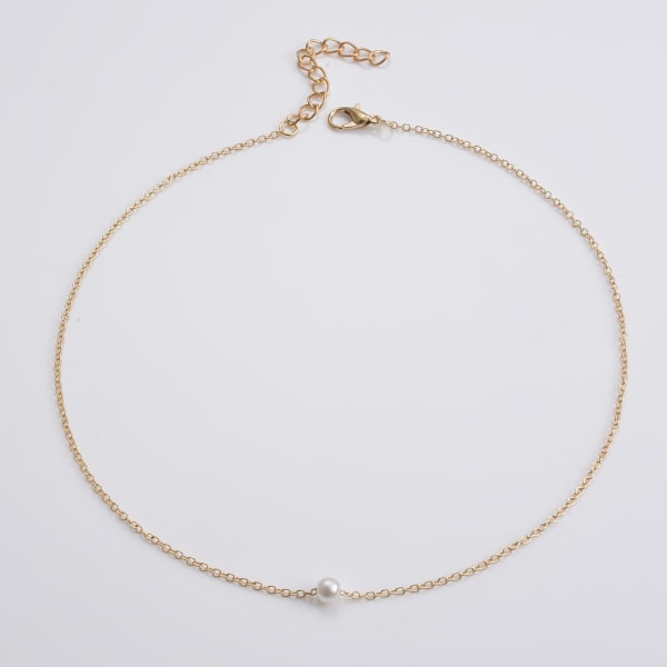 Enkel minimalistisk choker, delikat gyllene kedja, hänge med pärla, 1 st