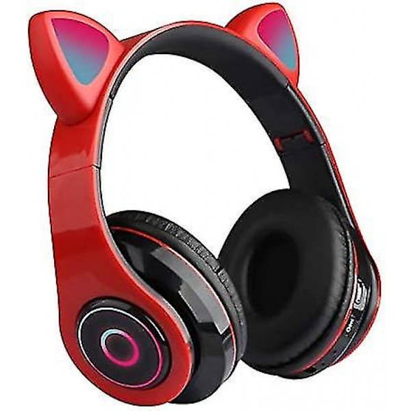 Søte katteøre trådløse hodetelefoner Bluetooth 5.3 Over Ear hodetelefoner rød