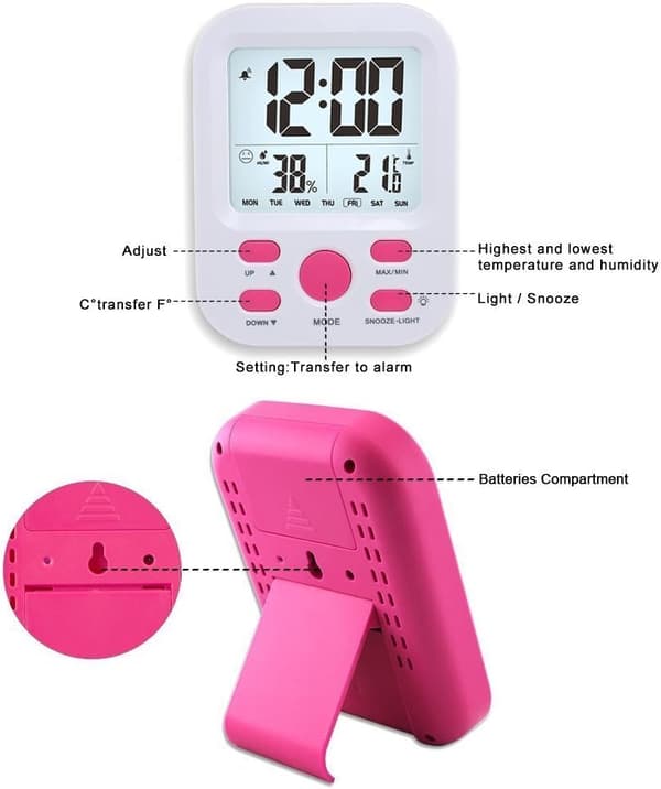 Digitaalinen herätyskello LCD-näytöllä Seinäkello (Pinkki)