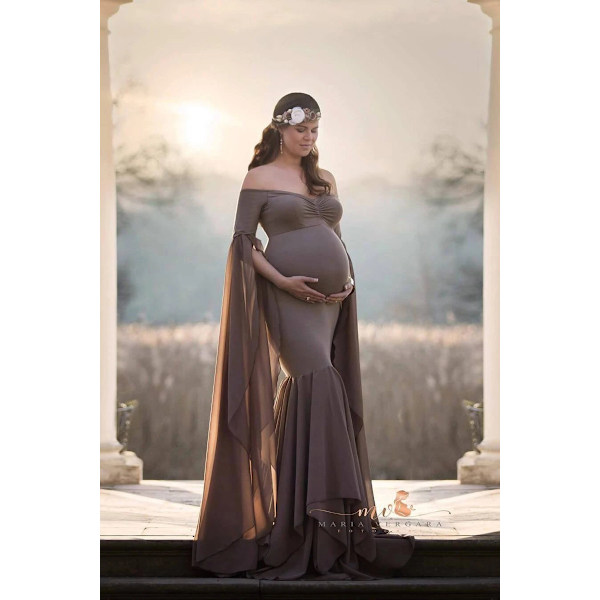 Maternity Chiffon Havfrue Kjole Off Shoulder Faldende Ærme Tilpasset