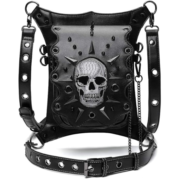 Skull midjeveske, Steampunk Rivet Fanny Pack, Gothic Leather Messenger Bags, Shou