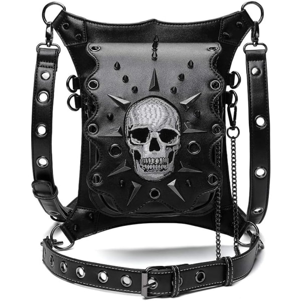 Skull Waist Bag, Steampunk Rivet Fanny Pack, Gothic Leather Messenger Laukut, Shou