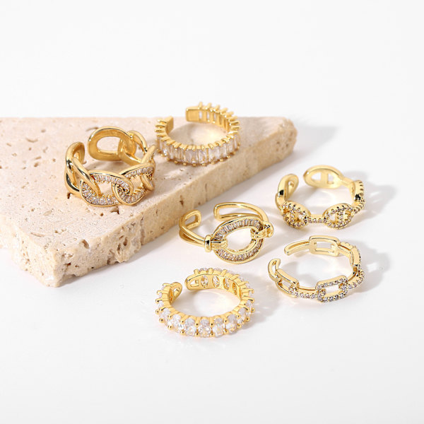 Guldpläterade Cubic Zirconia Guldringar för Kvinnor-6 st