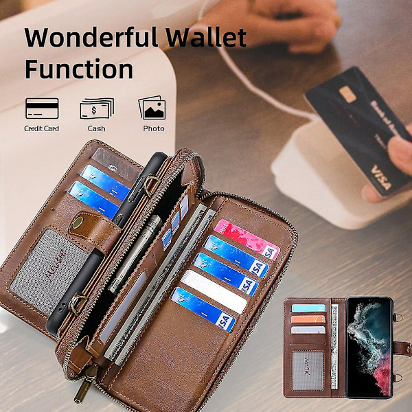 Mobiltelefonfodral - Universal Samsung S22/S23/S24 Flip Cover-fodral med axelrem & plånboksfack