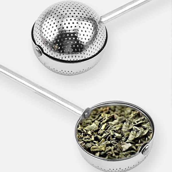 Teinfuser i rustfritt stål med langt håndtak, polert mesh-sil, svart