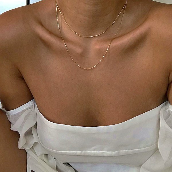 Bohemia Simple Minimalist Choker halsband Snyggt dubbellager Golden Snake Chain