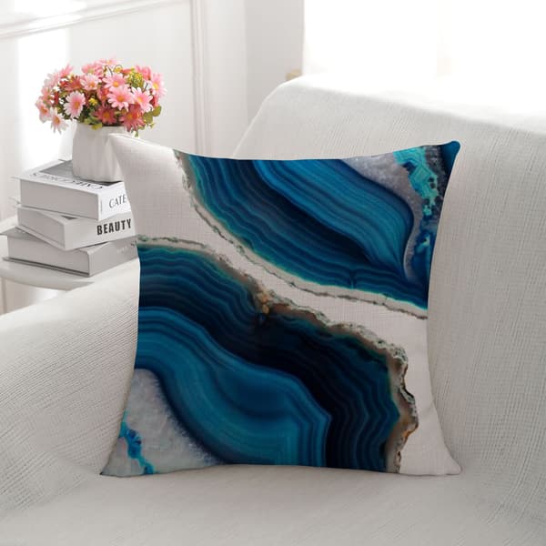 Set om 4 blå sjömönstrade soffkuddfodral 45x45cm linnedekor