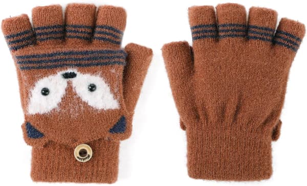 Barn Fingerless Vantar Barn Vinter Varma Konvertibla Flip Top Stickade Halvfingerhandskar för Pojkar Flickor