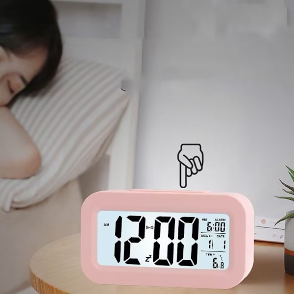 LED-bakgrundsbelyst digital snooze-bordslarmklocka temperaturkalender