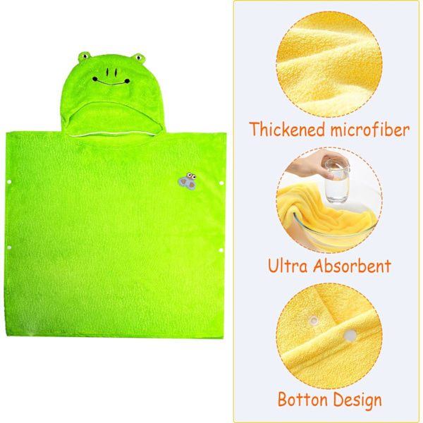Barn Poncho Handduk, Mjuk Bomull Badlakan Med Huva, Superabsorberande Tecknad Djur Design För Flickor Pojkar Spädbarn Småbarn (Grön Groda)