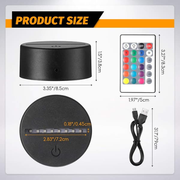 12 sett 3D natt LED-lyslampebase 16 farger LED-lysdisplay