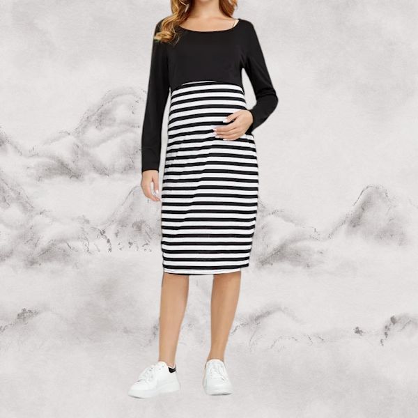 Ærmeløs Maternity Tank Top Farveblok Ærmeløs T-shirts med hæklet lomme til gravide XL sort