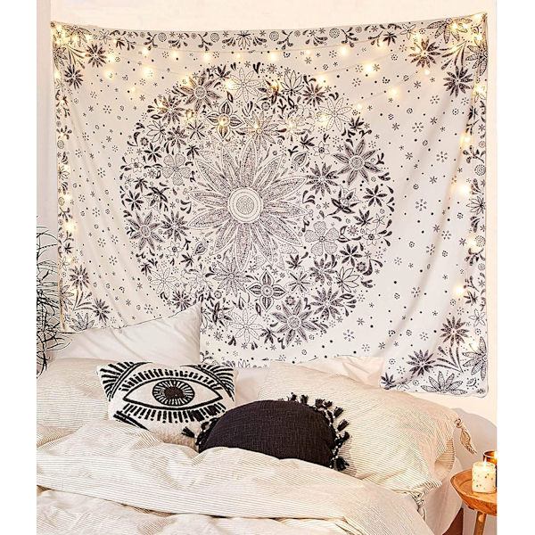Bohemisk väggbonad, beige vit blommig gobeläng med
