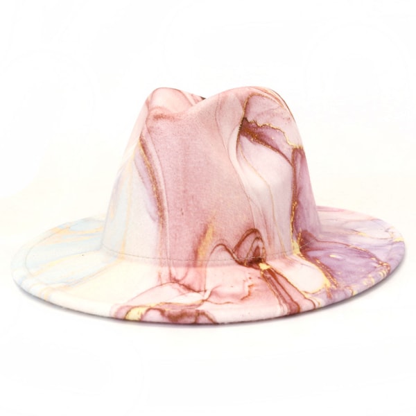Tie-dye Fedora Hatte med bred skygge til kvinder Flerfarvet filt Panama Ha