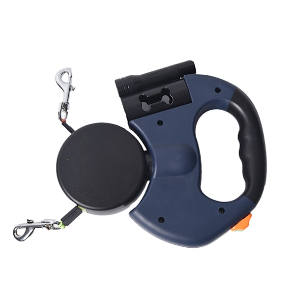 Indtrækkelig dobbelt hundeline med to 3 meter lange snore, 360° tangle-fri dobbelt hundeline til at gå tur med to hunde op til 33 pund, grå, 20*19*4cm