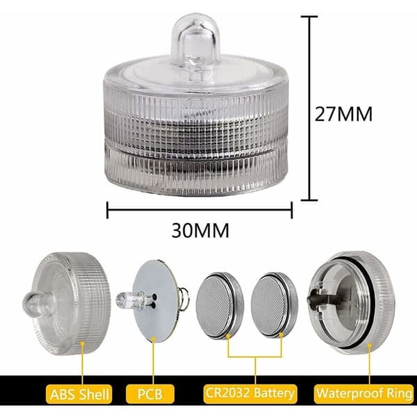 24-pakke Vanntette Runde Mini LED Tealights Undervannslys