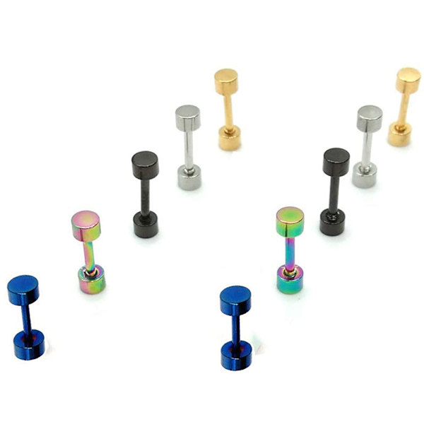 Stål Skrue Flat Back Disc Stud Ørepynt for Kvinner Menn Pakke med 5