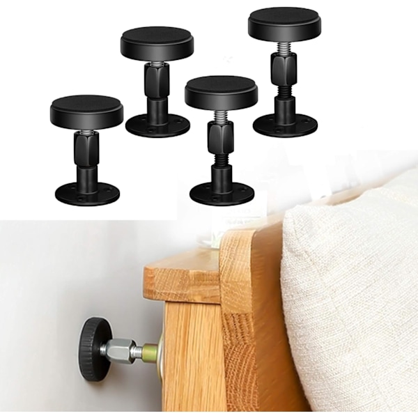 4 stk. Justerbar Sengeramme Anti-Riste Stabilisator Stopper Hodegjerde Nattbord Anti-Riste Pads for Senger Skap Sofaer 47-64mm (Svart)