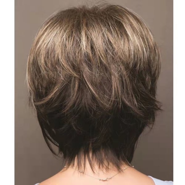 Short Hair Wigs with Bangs Dark Brown Mixed Blonde Pixie Cut Wig