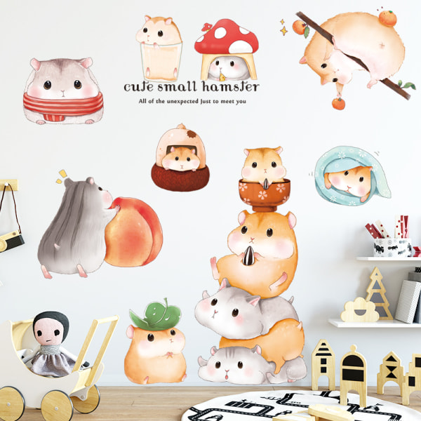 Cute Hamsters Wall Sticker Self Adhesive Wall Decal for Living Ro