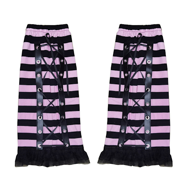 Y2K-stil Pink Stribet Benærme til Kvinder Sød Gothic Sort Blonder Patchwork Benvarmer Kalvelængde Lange Strømper Fod Dækning Øjenblonder Op Snor Mode