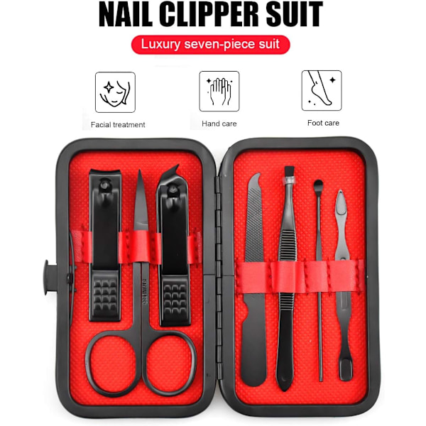 Nagelklipparset 7 i 1 Manikyr Pedikyr Kit Manikyr Set Professionella Pedikyrverktyg Set för Män och Kvinnor