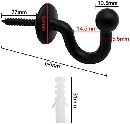 4 x 64mm Sorte Metal Gardinopsamlingskroge til Vægmontering