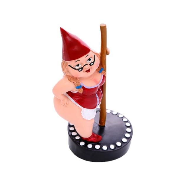 Pæl Dansende Nisse Statue, Harpiks Have Nisse Statuer, Sjov Udendørs Nisse Figur, Pæl Dans Have Nisse, Forårs Have Statue, Dansende Dame Nisse Statue (Rød)