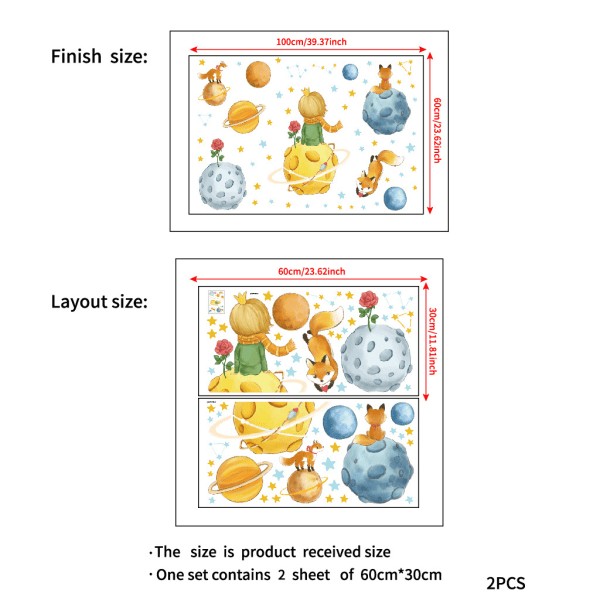 Et sett med prins planeter dyr stjerner mønster vegg klistremerker vegg
