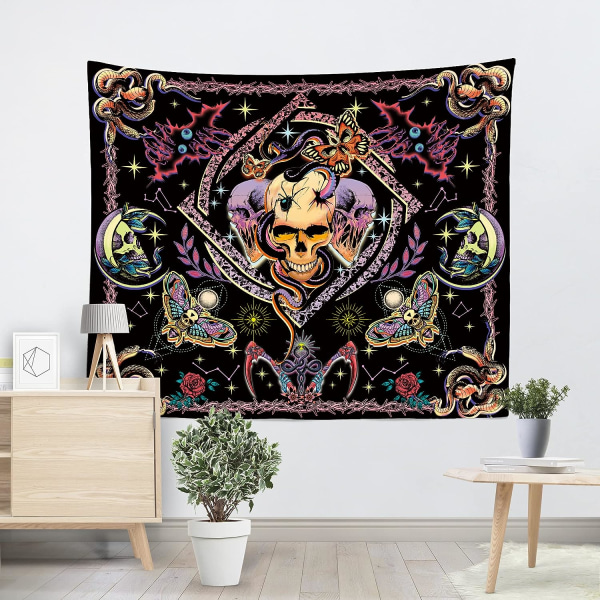 Kallotapetti Psykedeelinen Huone Deko Musta Valo Tapetti Ultravioletti Juliste Makuuhuone Esteettinen Seinävaate Halloween Hippie Gootti Noita Luuranko Gootti Deko (150x130cm)