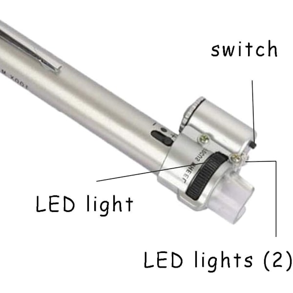 HD-mikroskop, håndholdt pen-mikroskop, med LED-justerbar fokus