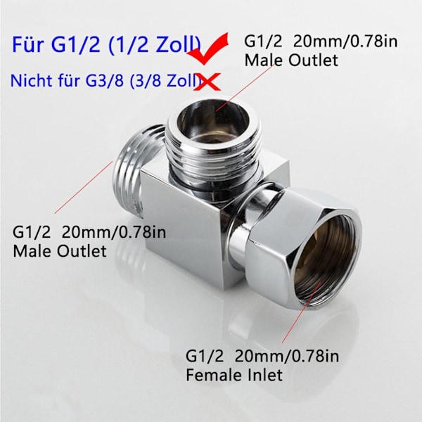 Way Shower Diverter Valve G 1/2\" Dusjhode Dusjarm T-Formet Dusjadapterventil Utbytting Dusjdiverteradapter for Bad Kjøkken