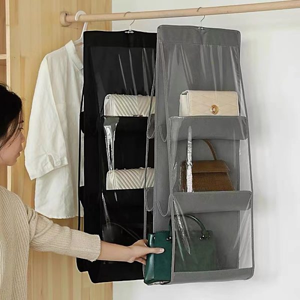 Hängande väska organizer, 2 stycken 6 fickor dammsäker (svart+grå)