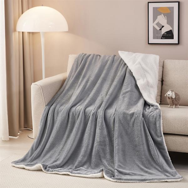 Tykt varmt vintertæppe blødt fluffy tæppe til seng sofa - sølvgrå - 100*150cm