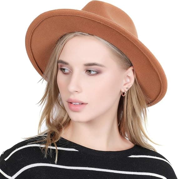 Dam Retro Bred Brätte Floppy Panama Hatt Bälte Spänne Ull Fedora Hatt