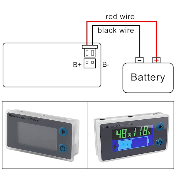 10-100V LCD Monitointilaite akun kapasiteetille, jännitteelle ja lämpötilalle (12V)