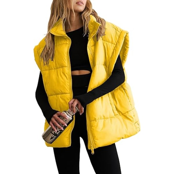 (M) Naisten Talvi Crop Puffer Liivi Kevyt Lämmin Flysleeve Seisova Kaulus Pehmustettu Puffy Takit Takit Taskuilla
