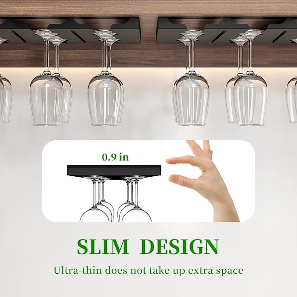 Vinglashylde - under skabet, glasopbevaringshylde i rustfrit stål, egnet til køkken, bar, restaurant, skrueinstallation, sort, 3 slots