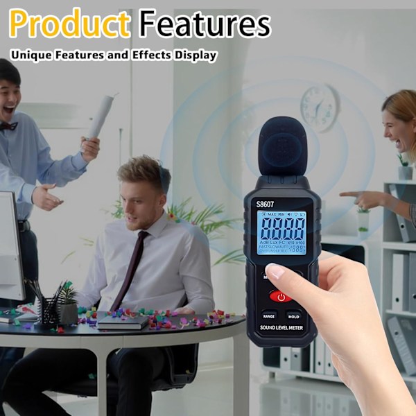 Decibel Tester Lydniveau Måler 30dB til 130dB Lydmåler med Baggrundsbelyst LCD-Display til Hjemmet, Støjende Naboer, Fabrik