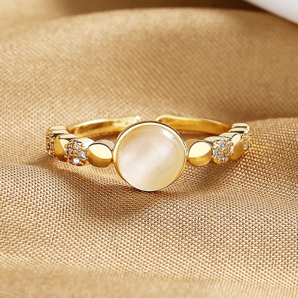 Guld Solitaire Opal Ring Dainty Opal Födelsedag Justerbar Öppen R