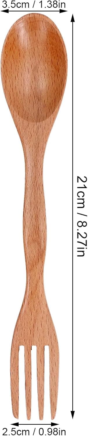 2 i 1 gaffel och sked combo, 2 st träsked gaffel set återanvändbar