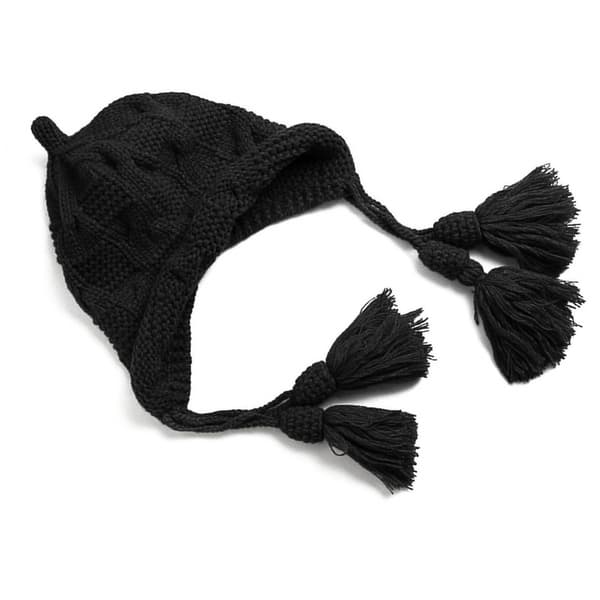 Strikkede Tassel Hat Vindtæt Varmt Vinter Øreklapper Hat Komfortabel til Efterår Sort M 56-58cm