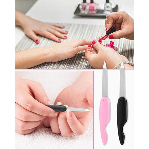 6 st Fällbara Nagelfilar Nagelkonstverktyg Stor Nagelfil Metall Nagelpolsverktyg Trimmande Nagelfil (Svart och Rosa)
