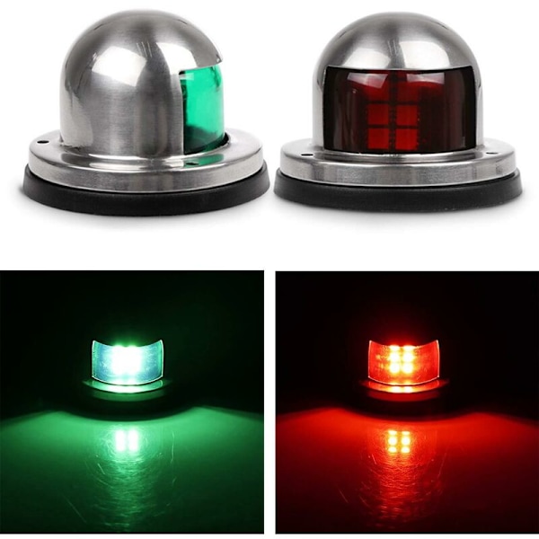 Universal 12V rustfrit stål rød+grøn LED navigationslys til
